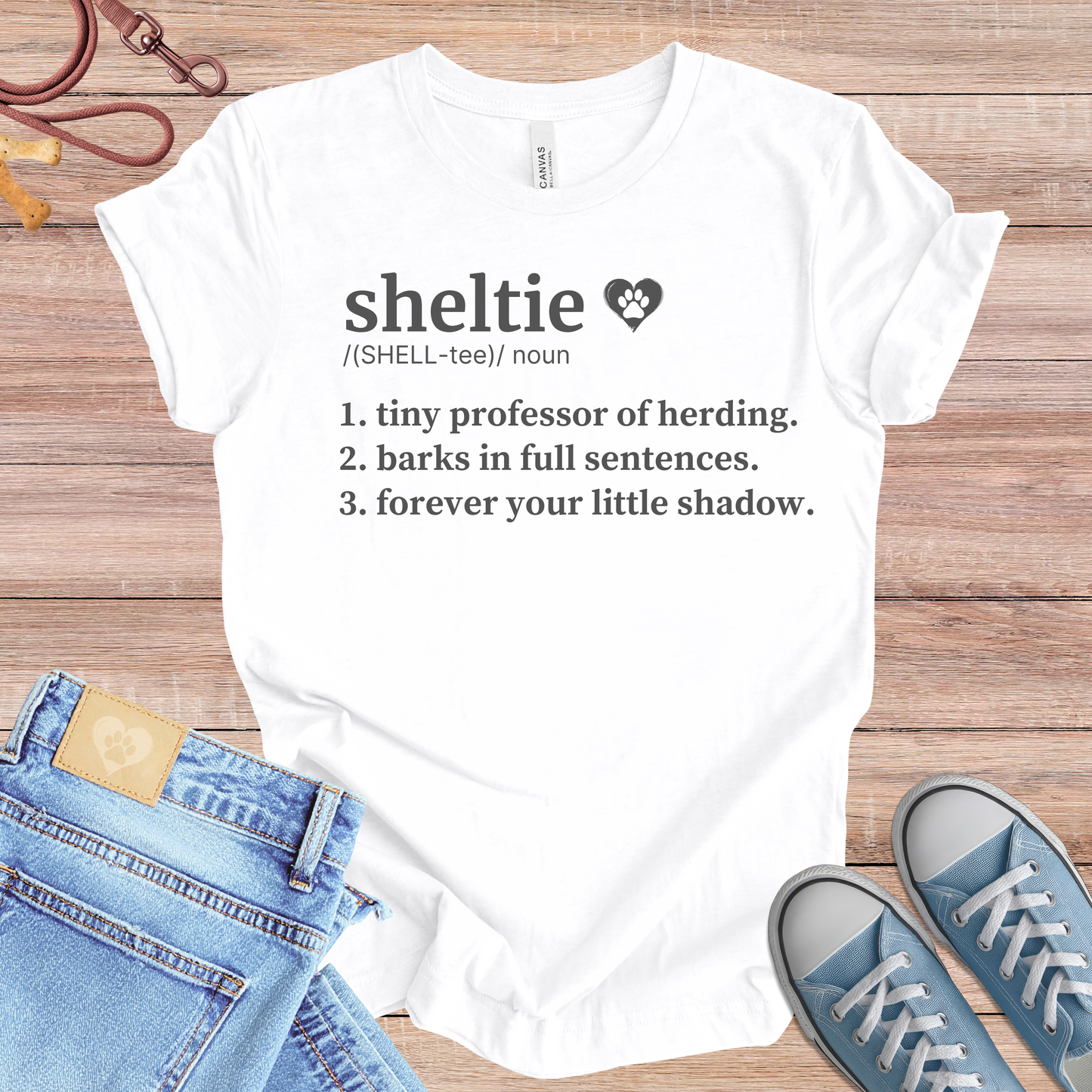 Sheltie definition Tee dog t-shirt in White — Paw Shaped Love