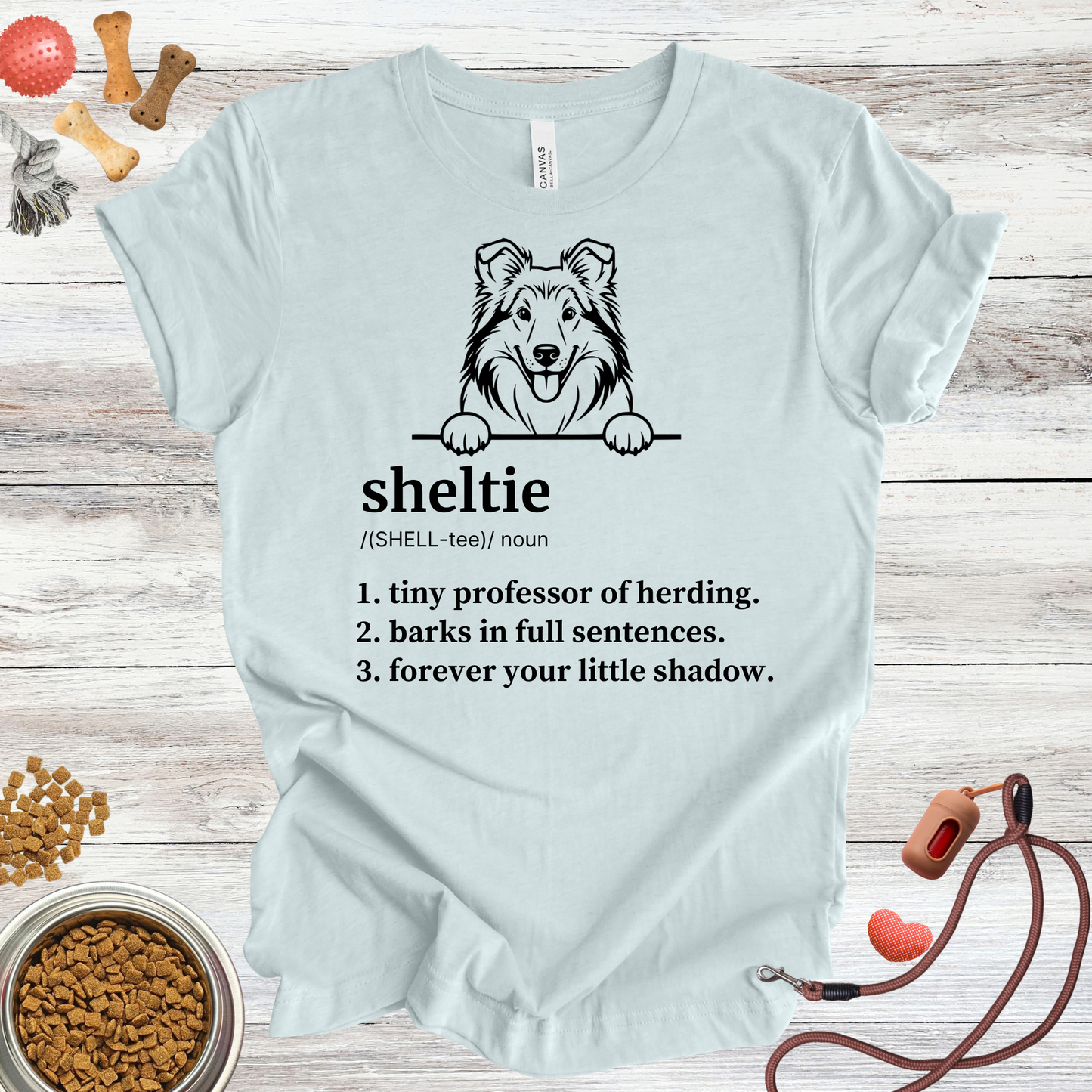 Sheltie definition dog t-shirt in Heather Ice Blue — Paw Shaped Love