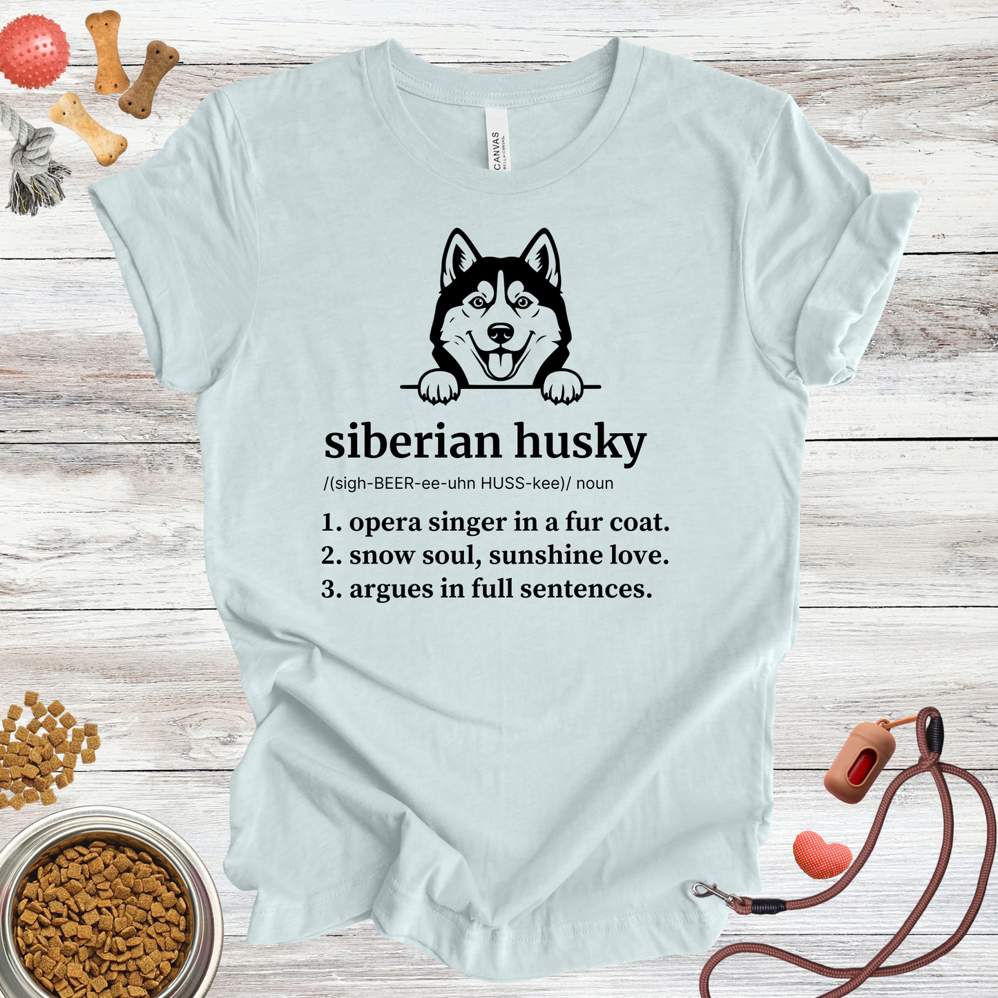 Siberian Husky definition dog t-shirt in Heather Ice Blue — Paw Shaped Love