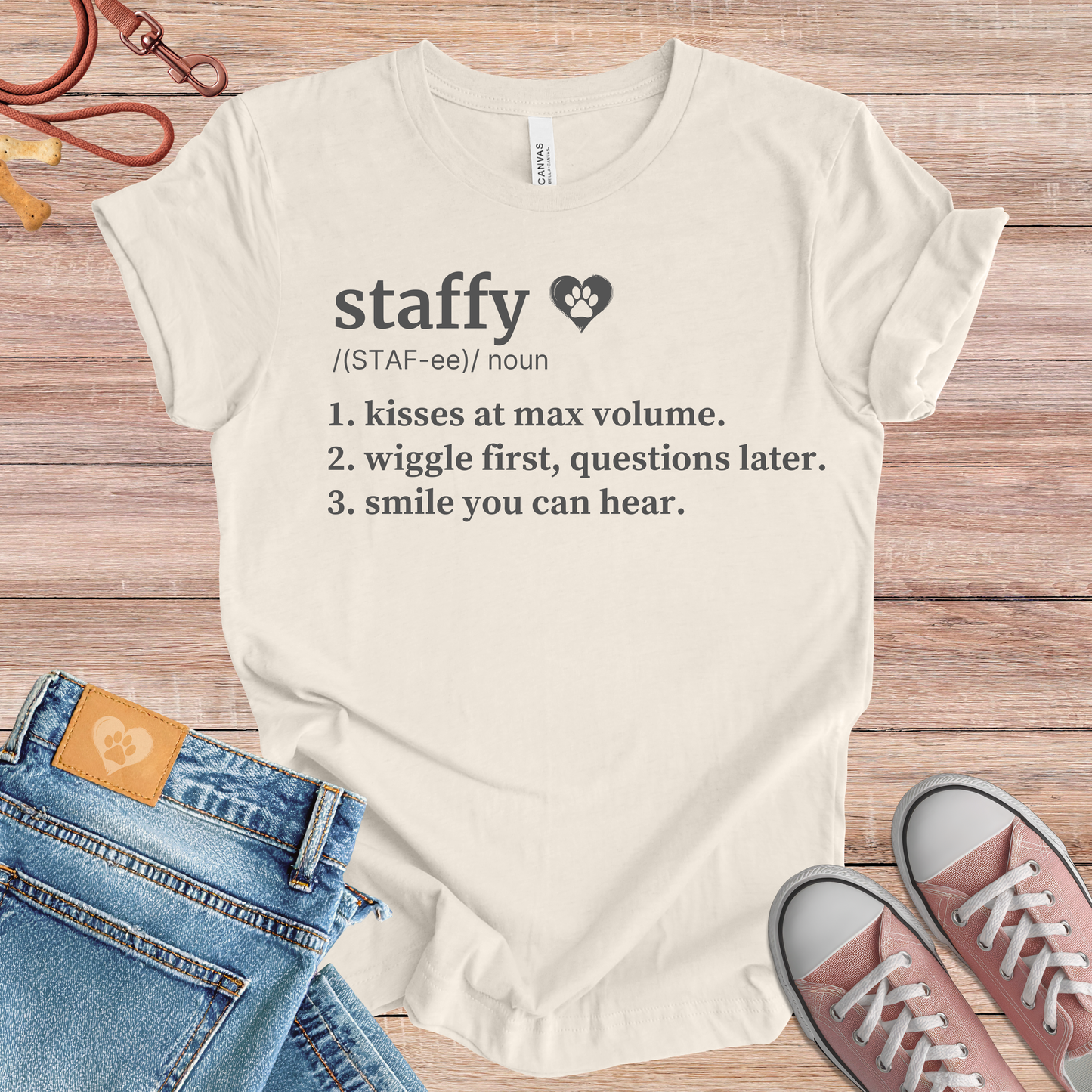 Staffy (Staffordshire Bull Terrier) definition Tee dog t-shirt in Natural — Paw Shaped Love
