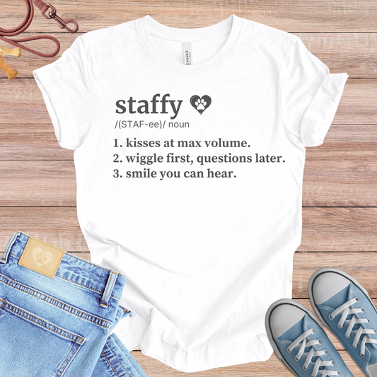 Staffy (Staffordshire Bull Terrier) definition Tee dog t-shirt in White — Paw Shaped Love