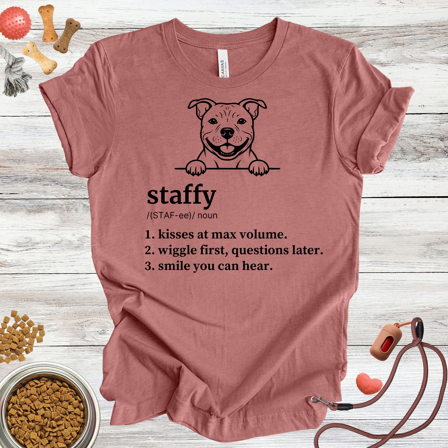 Staffy definition dog t-shirt in Heather Mauve — Paw Shaped Love