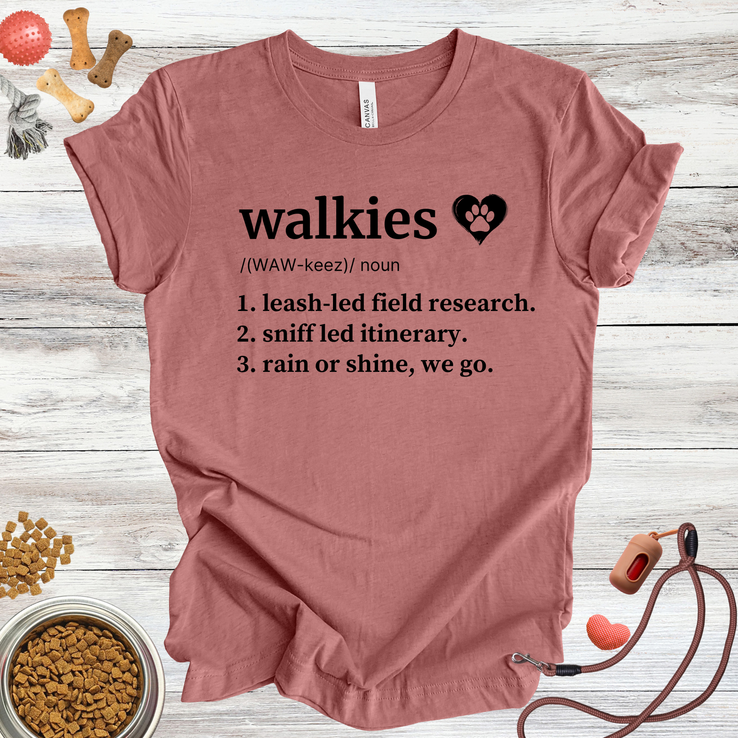 Walkies definition dog t-shirt in Heather Mauve — Paw Shaped Love
