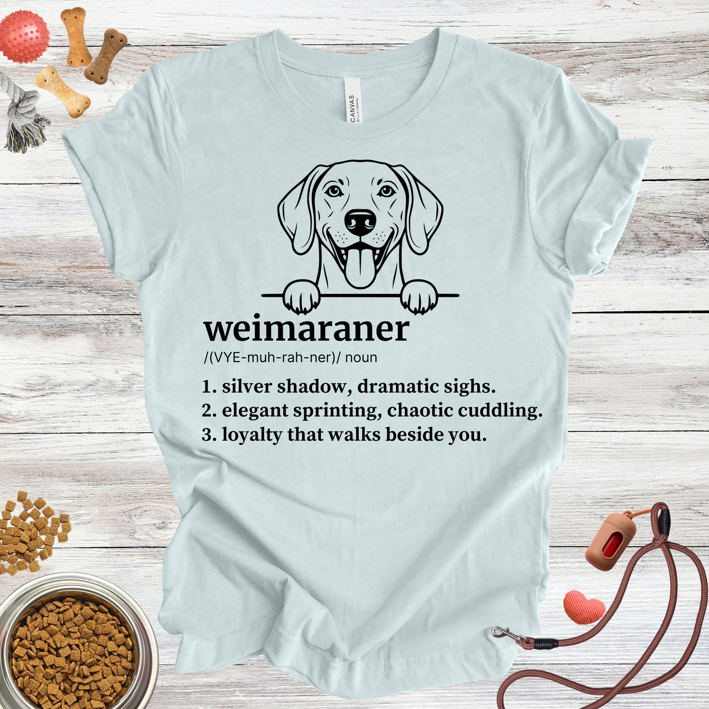 Weimaraner definition dog t-shirt in Heather Ice Blue — Paw Shaped Love