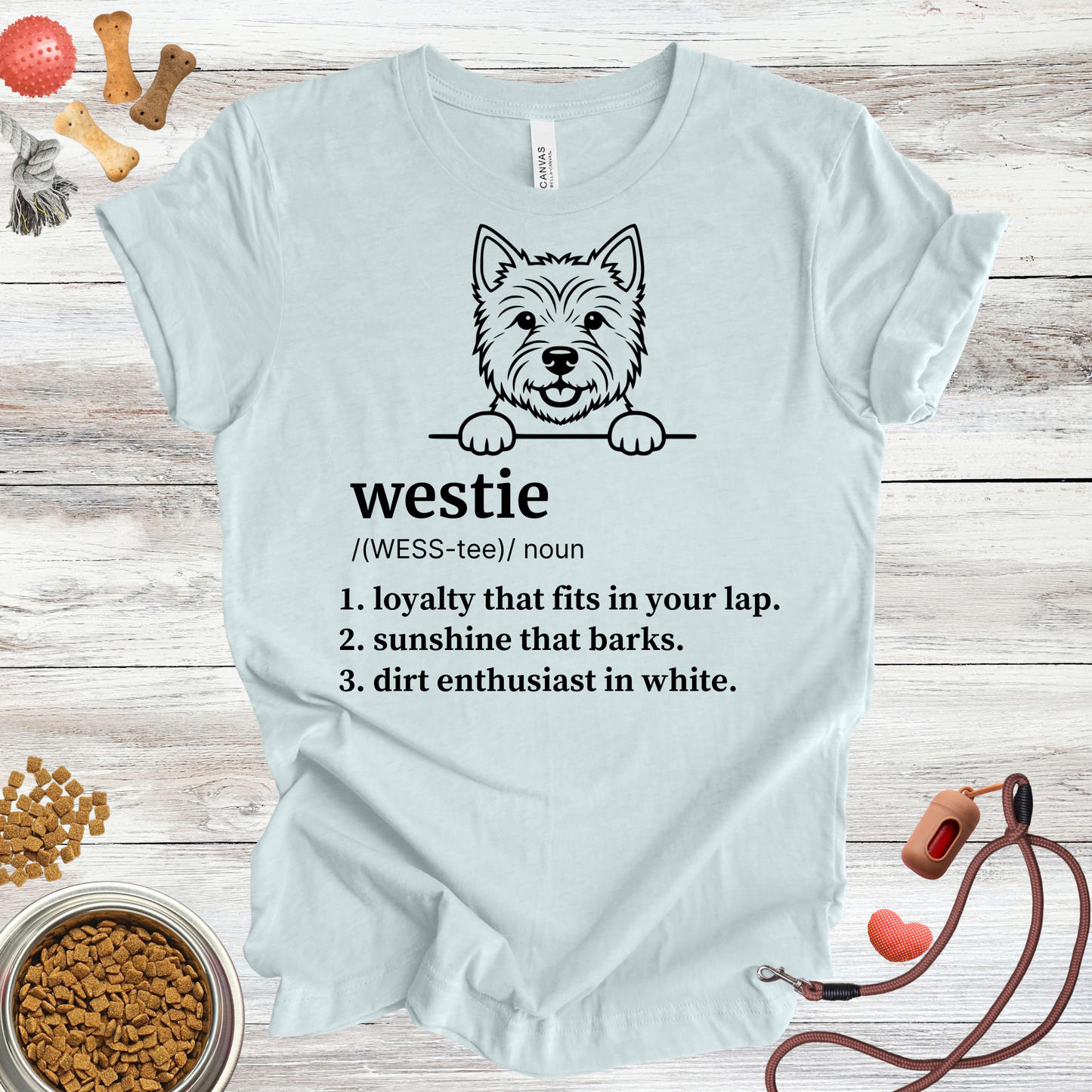 Westie definition dog t-shirt in Heather Ice Blue — Paw Shaped Love