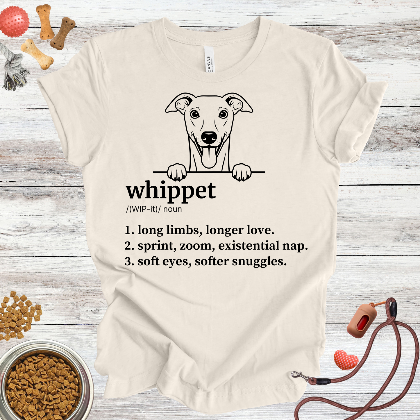 Whippet definition dog t-shirt in Natural — Paw Shaped Love