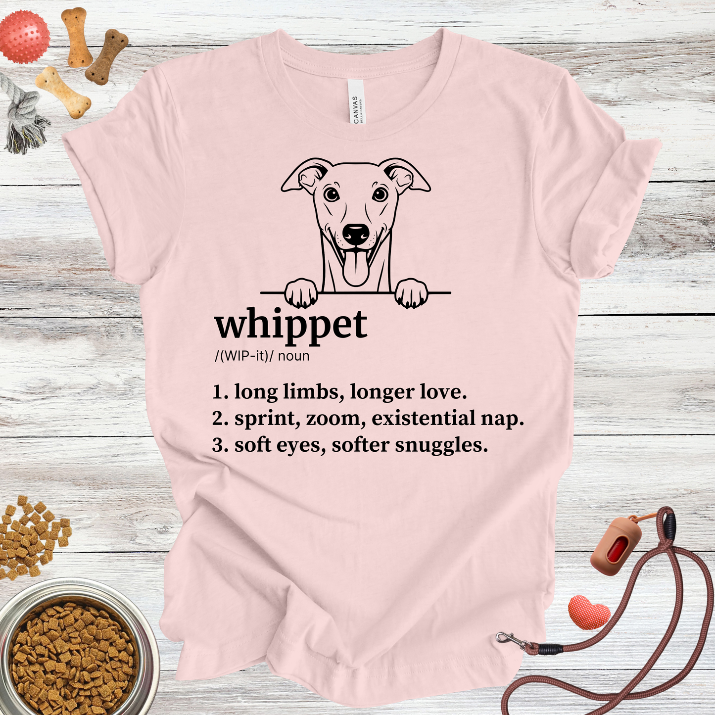Whippet definition dog t-shirt in Soft Pink — Paw Shaped Love