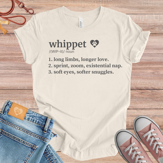 Whippet definition Tee dog t-shirt in Natural — Paw Shaped Love