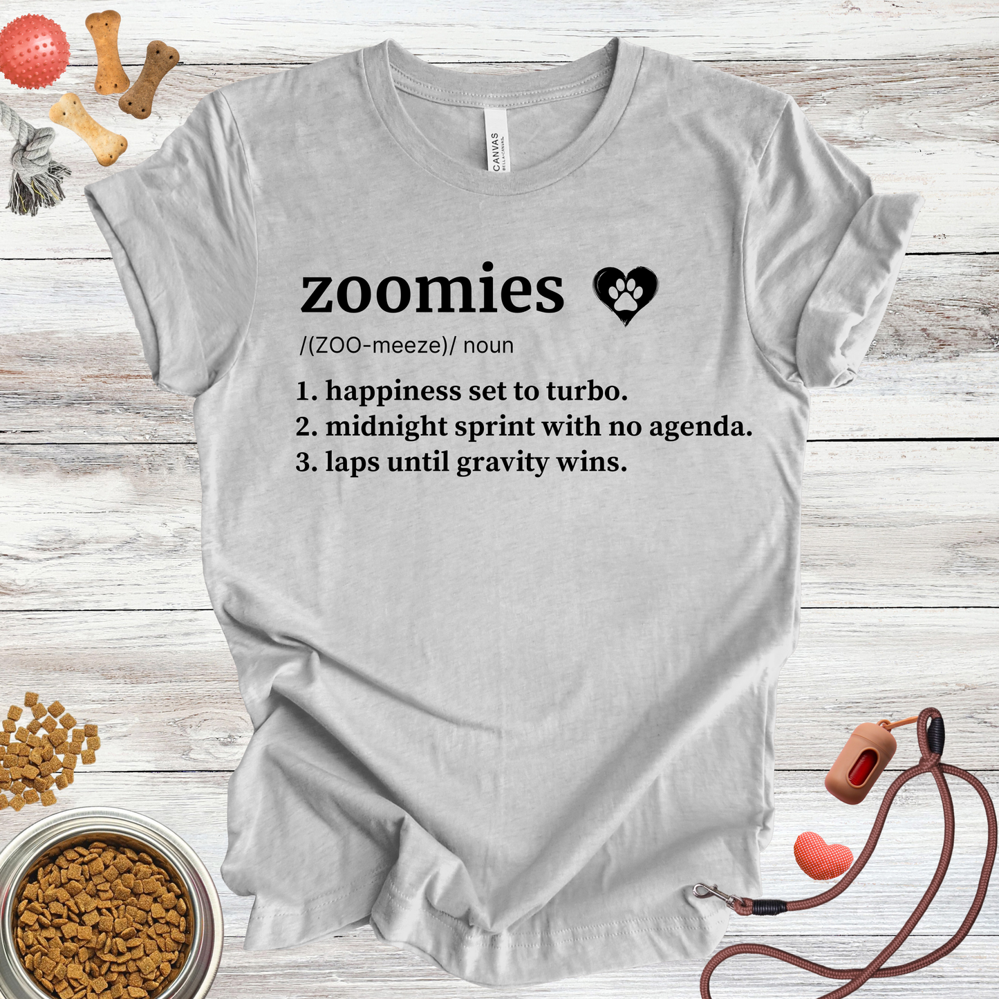 Zoomies definition dog t-shirt in Athletic Heather — Paw Shaped Love