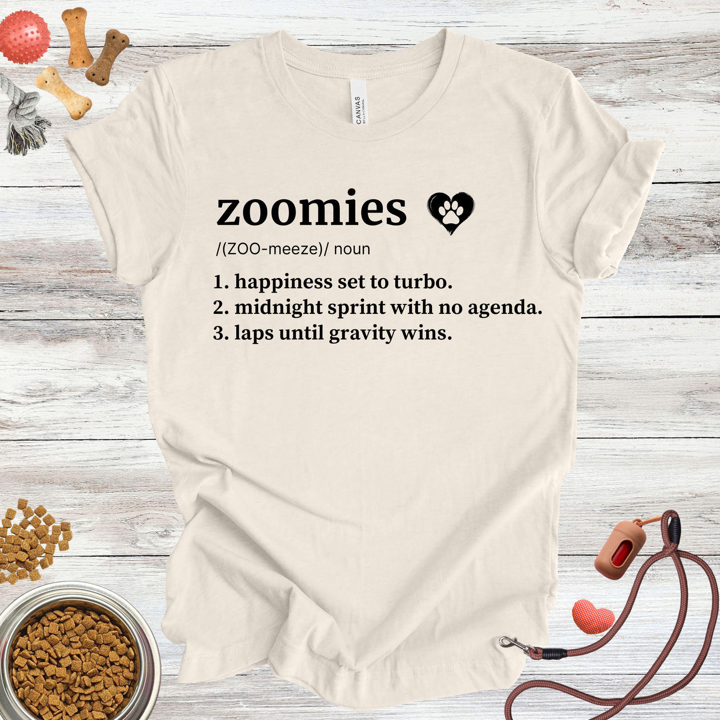 Zoomies definition dog t-shirt in Natural — Paw Shaped Love