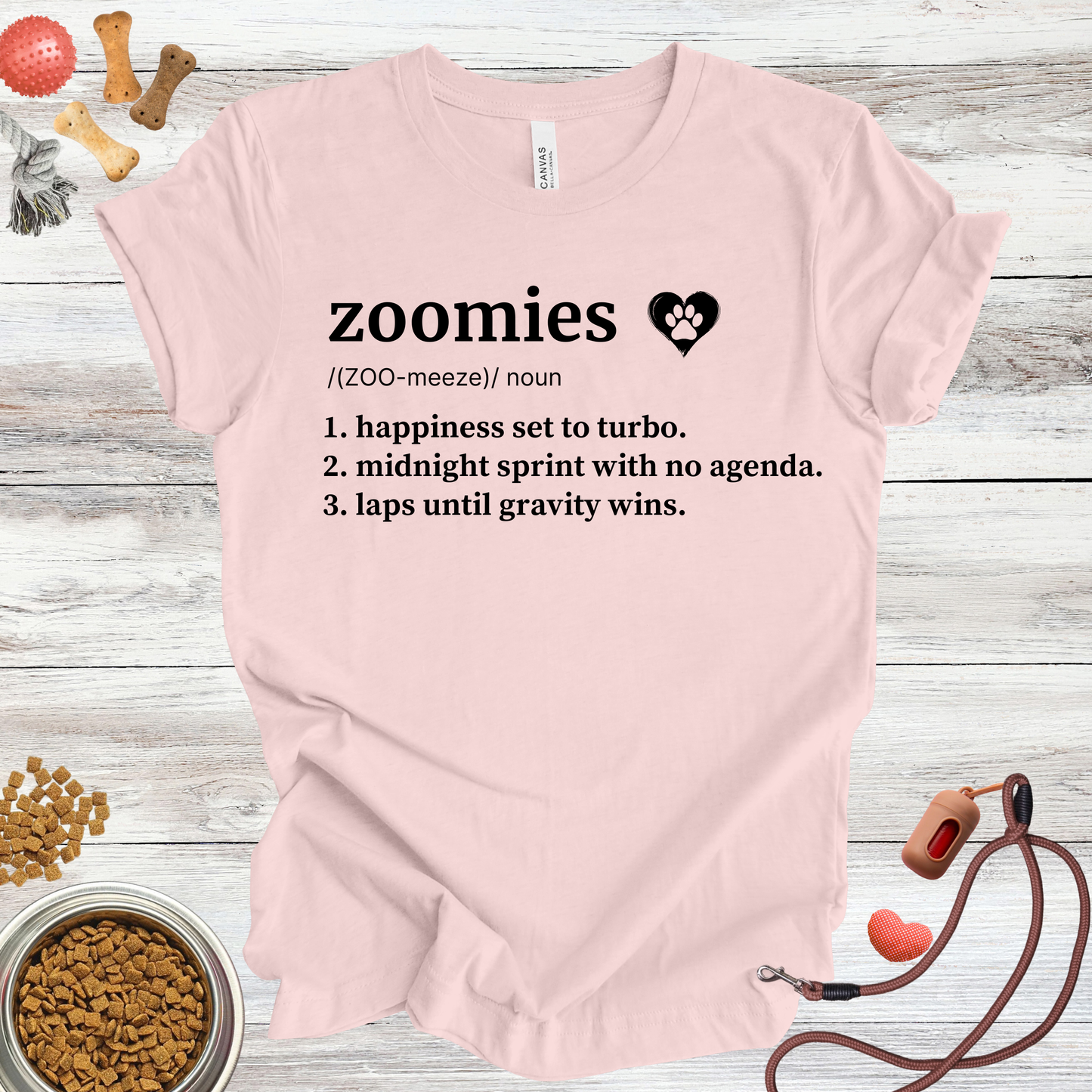 Zoomies definition dog t-shirt in Soft Pink — Paw Shaped Love