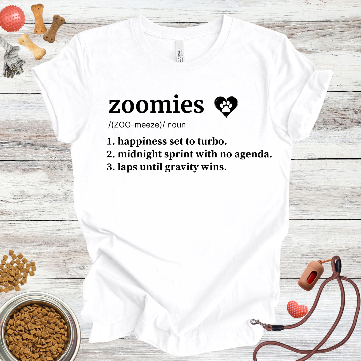 Zoomies definition dog t-shirt in White — Paw Shaped Love